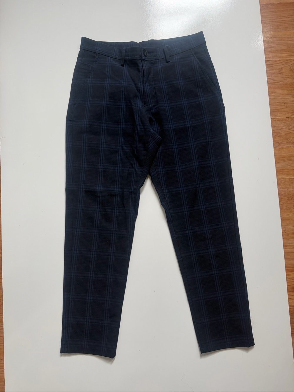 Zara Men Navy Blue Plaid Cropped Dress Pants Size 31 Slim Fit Trouser